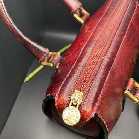 RARE Vintage FENDI JANUS Mini Boston Bag, Leather Burgundy Circa 1980’s COA! - Picture 4 of 8